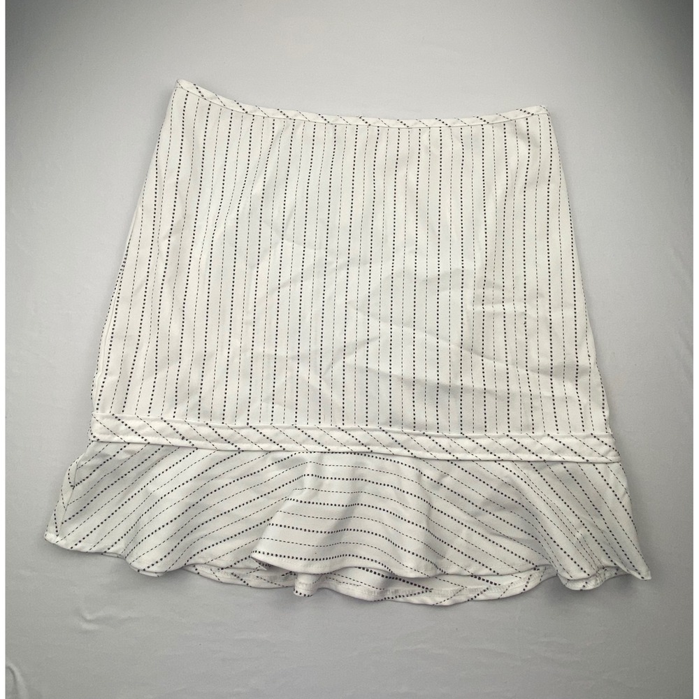 Jodi Kristopher White Black Dotted Stripe Ruffle Hem Mini Skirt Size 5 9675-X210